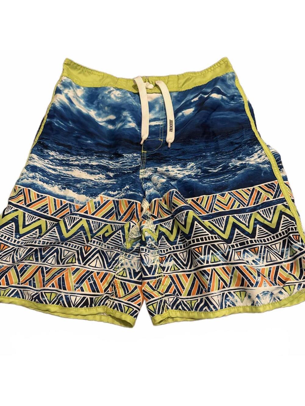 Joe Boxer Boys Swim Trunks Large 14/16 Blue Green Geometric